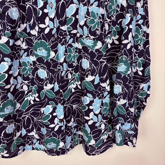 Charter Club Luxury 100% Linen Blue Green Floral Button Down Shirt - Picture 4 of 9